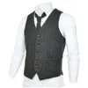 Men's Wool Retro Herringbone Slim Fit Suit Men's Wedding Business Tuxedo Vest