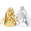 Envoltura de regalo 50 unids/lote bolsa de organza embalaje de joyería oro color plata 7x9 cm 9x12 cm favor de fiesta de boda bolsas de favor de caramelo cordón