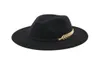 Fedora Hat Men for Woman Woolen Top British Style Gold Leaf Feather Jazz Goth Hats Designer Wedding Wide Brim3903533