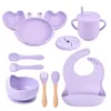 8PCSSet Bébé Silicone Crabe Vaisselle Tasse Bol Assiette Plateau Bavoirs Cuillère Fourchette Ensembles Enfants Antidérapant Alimentation Une Vaisselle Gratuite 231225