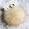 Big 15cm fluffig riktig päls boll pom poms naturliga pompom läder rem nyckelring nyckelkedjan ring hänge för kvinnor charm F278 231226