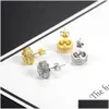 Stud Shiney Cz Boucles d'oreilles de haute qualité jaune blanc plaqué or étincelant rond sier diamant simulé pour hommes livraison directe Otrho