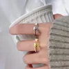 Cluster Rings Fashion Silver Gold Color Simple Heart Moon Stone Chain Open Finger For Women Girl Jewelry Gift Dropship Wholesale