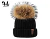 Hela furtalk stickad riktig päls hatt 100 riktig tvättbjörn päls pom hatt vinter kvinnor hatt beanie för kvinnor7004521