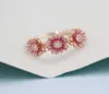 2020 New 100% 925 Sterling Silver European Style Pink Daisy Flower Enamel Trio Ring for Women3576917