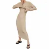 Casual Dresses Women Long Bodycon Dress Solid Color Frills Sleeve Backless Knit Spring Summer Party tight
