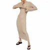 Casual Dresses Women Long Bodycon Dress Solid Color Frills Sleeve Backless Knit Spring Summer Party Tight