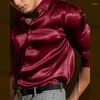 Chemises habillées pour hommes Chemise d'été à manches longues Soirée Soirée Haut T-shirt Soie Rouge Cérémonie d'or Patinage Co