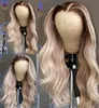 Ash Blonde Lace Front Wig With Brown Roots Heat Resistant Synthetic Ombre Body Wave Wigs For Black Women9069035