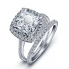 Bröllopsringuppsättning för kvinnor som bländar Square Zirconia Luxury Ring