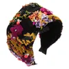 Ultra szerokie siedem kolorowych patchworków cekinowy opaska na opaskę mody Akcesoria do włosów kobiety koronkowe kwiaty haft hafty perły opaski do włosów opaska do włosów
