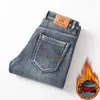 Jeans pour hommes hiver hommes polaire chaud style classique affaires décontracté coupe régulière épaissir pantalons extensibles pantalons de marque masculine