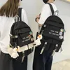 Çanta kız sevimli dizüstü bilgisayar backpack kadın rozet çanta moda kawaii bayanlar harajuku seyahat okul çantası kolej öğrenci sırt çantaları serin kadın
