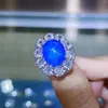 Cluster Ringen WPB Origineel Ontwerp Vrouwen Starlight Blue Diamond Flower Ring Vrouwelijke Glanzende Zirkoon Luxe Sieraden Meisje Banket Dame Party