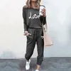 Calças femininas de duas peças moda feminina duas peças jogger conjunto casual pulôver esportes wear roupas esportivas jogging amor bonito conjuntos de impressão para o sexo feminino