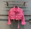 2-15 rosa crianças bebê meninas jaqueta jeans outono cor sólida lapela botão de metal crianças moda adolescentes menina casaco curto roupas 231225
