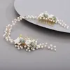 Hoofddeksels Goud Handgemaakte Bruiloft Hoofd Sieraden Steentjes Tiara Parels Haarkam Vrouwen Hoofdband Bruidsaccessoires Bloem