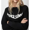 23AW ZADIG VOLTAIRE Kadın Hoodies Sweatshirts Fransız Niş ZV Kanat Baskı Klasik Raglan Kollu Siyah Yuvarlak Boyun Pamuklu Kadın Kazak