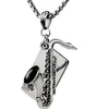 Musical Instrument Saxophone Pendant Necklace Stainless Steel Hip Hop Titanium Pearl Chain Jewelry Necklaces1885118