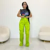 Satin Pocket Cargo Pants High Waist Elegant Casual Y2K Trousers 2023 Women Luxury Winter Fashion Clothes Ladies Pink Sexy