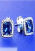 925 Sterling Silver Blue Square Sparkle Halo Kolczyki pasują do europejskiego stylu p stylu biżuterii 8842353