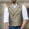 Men's Plaid Double-breasted Suit Collar Slim Waist Men's Vest Casual Formal Dress Groomsmen Wedding Clothing