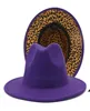 Nouveau violet et imprimé léopard robes patchwork Cowboy Jazz Fedora chapeaux grand bord femmes hommes Panama 2 tons Gambler Party Hat4090181