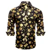 Herrenhemden Hi-Tie Weihnachten Seide Männer Hemd Schwarz Gold Frühling Herbst Langarm Revers Slim Fit Bluse für Männer Hochzeitsgeschäft