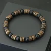 Charm-Armbänder Natürliches Kokosnussschalen-Armband für Männer Handgefertigter Onyx-Vulkangestein Stein Perlen-Braslet Freizeitzubehör Meditation Joias