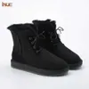 Winter Boot Suede Leather Women Short Ankle Winter Boots Natural Wool Sheep Fur Lined Snow Shoes Warm Black Lace Up 230922