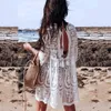 Mulheres Swimwear Plus Size Cover Up para Mulheres Oco Backless Smock Bordado Beach Outing Lace Meninas Natação Terno Branco Ups