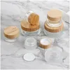 Cream Jar Wholesale Frosted Glass Cream Jars Natural Bamboo Lids Empty Refillable Cosmetic Container Bottles Sample 5G 15G 3 Dhgarden Dhfgm