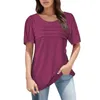 Blusas femininas femininas plissadas tee de algodão o pescoço de manga curta dobra de tamanho grande verão casual casual feminino de túnica de túnica de alfinete de pullocatologia feminina