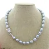 Chaînes en vente 17 pouces 10x12mm blanc noir gris rose violet riz collier de perles d'eau douce fermoir pavé