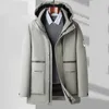 Piumino d'oca grigio 90, nuovo cappuccio invernale di media lunghezza, giacca da uomo spessa fredda e calda