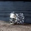 Gothic Mexicaanse Bloem Suiker Schedel Ringen Vrouwen Zilver Kleur 316L Rvs Punk Bloemen Ring Jewelry1385216