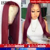 Wigs ISEE 99J Human Hair Lace Front Wigs Burgundy Straight Lace Frontal Wigs For Black Women 180% Density Dark Red Lace Closure Wigs