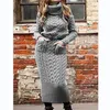 2023 Herfst Winter Vrouwen Kleding Lange Mouw Revers Trui Pocket Gebreide Jurk Trui Effen Kleur 231226