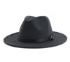 Mode nouveaux hommes femmes fascinateur feutre chapeau à large bord Jazz Fedora chapeaux avec bande de cuir noir Panama Trilby chapeau Fedora Cap2558719