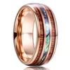 Wedding Rings Fashion 8mm Rose Gold Tungsten Carbide Hawaiian Koa Wood And Abalone Shell Opal Inlay Ring Band Men's Jewelry192n