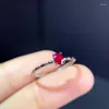 Кольца кластера, милое маленькое серебряное кольцо с рубином для повседневного ношения, 3 мм, 4 мм, натуральное твердое ювелирное изделие 925, подарок для женщин