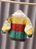 Maglioni patchwork per bambini e bambine per ragazze e ragazzi Cardigan in maglione lavorato a maglia autunnale Cappotto per giacca maglione per bambini unisex 231226