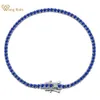 Bracciale rigido Wong Rain Argento sterling 925 Lab Zaffiro Smeraldo Rubino Diamanti ad alto contenuto di carbonio Pietra preziosa Bracciale a catena da tennis Bracciale rigido Ebreo