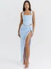 Sukienki swobodne Karlofea Summer Fashion Beach Vacation Split Maxi dla kobiet imprezę Elegancką i elegancką kwiatową druk 2 -częściowe zestawy sukienki