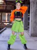 Bühnenkleidung Mädchen Hip Hop Kostüm Jazz Performance Kleidung Orange Lange Ärmel Tops Grüne Hosen Kinder Street Dance Kpop Outfit BL9498