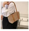 Shoulder Bags Straw Woven Ladies Handmade Handbags Contrast Color Armpit Purses Designer Summer Beach Travel Totes Women