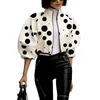 Yeezzi Koreaanse Mode Pofmouwen Polka Dot Stand Kraag Jassen Lente Herfst Halve Mouwen Casual Outwears Voor Vrouwen 231225