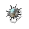 Cluster Ringe Natürlicher Labradorit Ring 925 Sterling Silber Schmuck für Frauen Männer Sonnenform Vintage Finger Party Luxus Geschenk