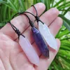 Pendant Necklaces Healing Jewelry Natural Gem Stone Necklace Womens Double Pointed Opal Amethysts Pink Crystal Quartz Hexagonal Pendulum