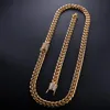 12mm 14mm Mens Cuban Miami Link Bracelet & Chain Set Rhinestone Clasp Stainless Steel Gold Hip Hop Necklace Chain Jewelry Set3179